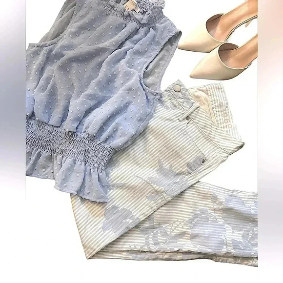 Gap woman’s powder blue stripe floral pant sz 26 ALWAYS SKINNY ❤️pants only ❤️ - Picture 9 of 9